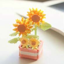 Variedad De Flores De Bloques De Construcción En Miniatura Con Macetas De Plástico, Incluidos Girasoles Y Rosas - Divertido - Ideal Para Decoraciones De Interiores Del Hogar, Regalos De Inauguración De Casa - Plantas en macetas con bloques de construcción de micropartículas. - Ver 14