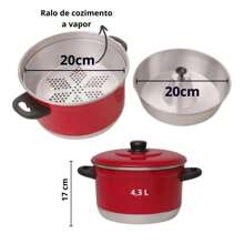 Panela Banho Maria Pudim: Panela, Forma e Cozinheiro em Alumínio - Vermelho - Visão 3