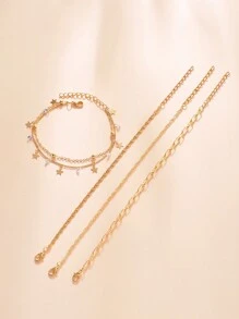 4pcs Đúng mốt & Phổ biến nhất Khối Zirconia  Ngôi sao Vật rủ xuống Nhiều lớp Thiết kế dây xích Phong cách bãi biển Của phụ nữ Vòng tay Thích hợp Đối với phụ nữ Và Cô gái Như A Qủa tặng Đối với Ngày đêm , Ngày lễ , Các bữa tiệc Hoặc Mặc hàng ngày - Vàng - Xem 4