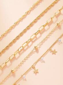 4pcs Đúng mốt & Phổ biến nhất Khối Zirconia  Ngôi sao Vật rủ xuống Nhiều lớp Thiết kế dây xích Phong cách bãi biển Của phụ nữ Vòng tay Thích hợp Đối với phụ nữ Và Cô gái Như A Qủa tặng Đối với Ngày đêm , Ngày lễ , Các bữa tiệc Hoặc Mặc hàng ngày - Vàng - Xem 3