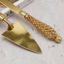 WINON 2pcs/Set Gold-Plated Alloy Hollow Out Grid & Plum Blossom Shaped Cake & Pizza Knife, Weddings & Parties & Birthdays & Baking Utensils, With Exquisite Handle Design