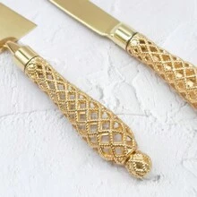 WINON 2pcs/Set Gold-Plated Alloy Hollow Out Grid & Plum Blossom Shaped Cake & Pizza Knife, Weddings & Parties & Birthdays & Baking Utensils, With Exquisite Handle Design