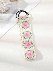 1件粉色针织花朵发带情人节发带头巾发箍吸汗带，秋冬季女士度假装扮优雅围巾女士头巾柔软头巾 - 粉色 - 查看 2