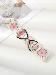 1件粉色针织花朵发带情人节发带头巾发箍吸汗带，秋冬季女士度假装扮优雅围巾女士头巾柔软头巾 - 粉色 - 查看 3