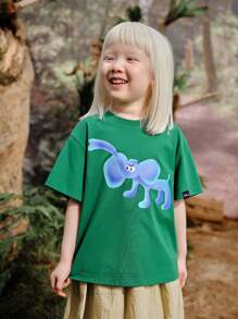 AMILA 年輕女孩2024新款夏季時尚印花T恤 - 墨綠色 - 查看 1