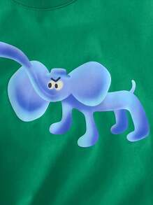 AMILA 年輕女孩2024新款夏季時尚印花T恤 - 墨綠色 - 查看 5