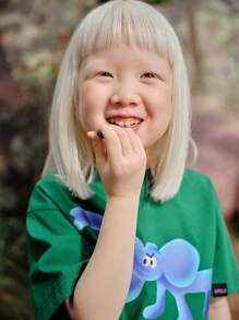 AMILA 年輕女孩2024新款夏季時尚印花T恤 - 墨綠色 - 查看 2