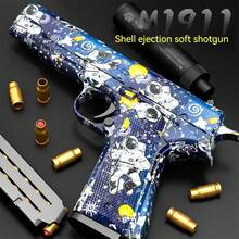 1set, 2024 New Arrival, M1911 Shell Ejection Soft Bullet Gun Toy, Realistic Ejection Experience, Automatic Ejection, Spaceman Skin, Cool Appearance, Long Range, Enhanced Version - Blue - View 2