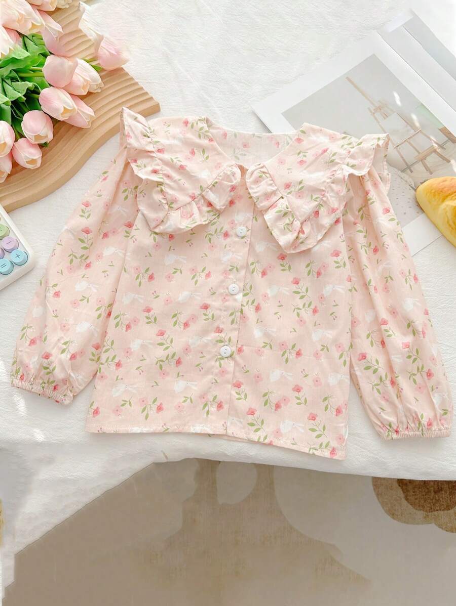 2024年春季少女系列，開襟式、休閒風、長袖、時尚衣服 - 粉色 - 查看 1