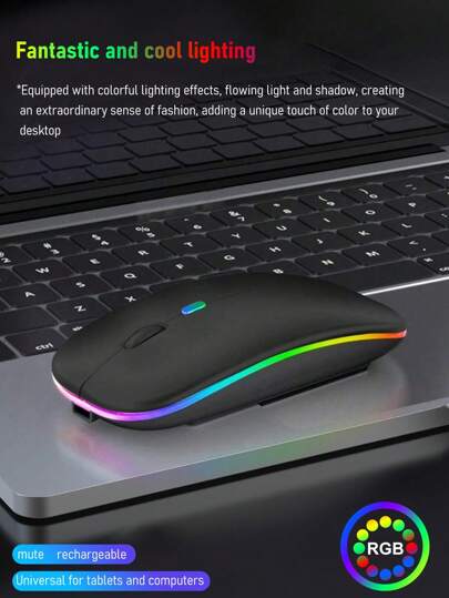 Dual-Mode Wireless Mouse With Silent Functionality, 7-Color Rgb Backlight And Rechargeable Battery