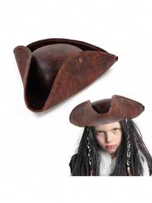 1pc Unisex Brown Leather Sailor/Pirate Hat, Fashion Captain Hat For Party, Performance, Costume, Masquerade