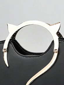 PLANEE Women's Cat Decor Top Handle Bag, Faux Leather Shoulder Bag, Top Handle Wallet, Square Shape Metallic Decor Tote Bag, Cute And Elegant Ladies' Crossbody Bag, Shoulder Bag For Office And Work, Mother Day Gifts, Mom Gifts, Mommy's EssentialsMommy Bag For Going Out, Best Mother's Day Gift Ideas
