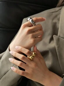 Uworld 1pc Casual Stainless Steel Thick Heart Shaped Ring, Waterproof Exaggerated Party Daily Decoration Jewelry Ring