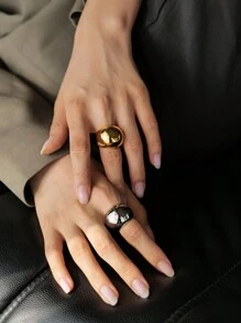 Uworld 1pc Casual Stainless Steel Thick Heart Shaped Ring, Waterproof Exaggerated Party Daily Decoration Jewelry Ring
