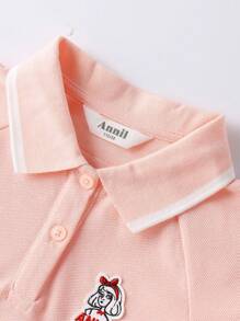 Annil 女孩夏季休閒運動風 Polo Polo 領短袖襯衫 - 粉色 - 查看 5