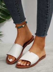 NỮ Thời gian rảnh rỗi Dép phẳng , Chóp giầy tròn Chóp giầy mở ra Chống trượt Dép đi trong nhà , Ngoài trời bờ biển Dép đi trong nhà - nâu và trắng - Xem 4