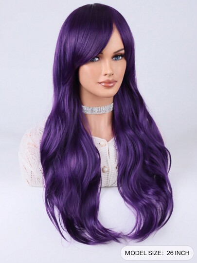 Peluca de Ondas Grandes Estilo Europeo Color Púrpura Oscuro Larga y Rizada para Cosplay de Mujer y Niña, Fiesta de Despedida, Halloween