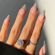 24件/組漸層杏仁形亮片美甲貼，含1件果凍膠與1件指甲锉，適合女性與女孩日常及派對美甲使用 - 彩色 - 查看 5