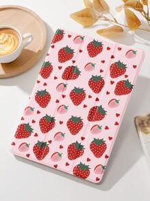 粉色1入組愛心草莓圖案平板電腦保護套，防摔及附筆槽，支援睡眠/喚醒功能，適用於三星、華為、小米及iPad - 彩色 - 查看 3