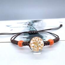 可調節搭配乾燥勿忘我花束手鍊,diy手工珠寶手鍊,創意時尚繩狀手鍊 - 白繩-玫瑰紅色 - 查看 10