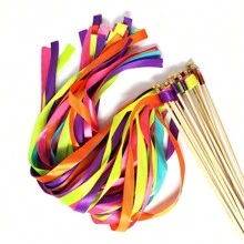 50/20pcs Colorful Stain Ribbon Wedding Stick Mixed Color Wedding Wands With Gold Bells For Wedding Decoration,Christmas