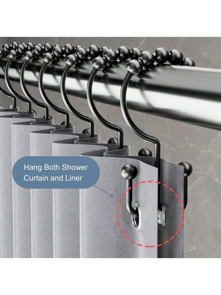 20-Pack Black Shower Curtain Rings - Metal Anti-Rust Hooks For Bathroom, Kitchen, Bedroom