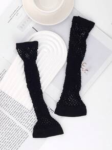 1 Par De Guantes De Malla De Rejilla Elástica Y Sin Dedos En Color Negro Para Mujeres, Decoración De Bodas Y Calentadores De Brazos Simples Y Modernos - Negro - Ver 3