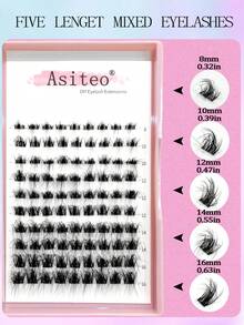 Asiteo 90 piezas DIY Racimos Pestañas D Curl con kit de pegamento 2 en 1 de aspecto natural, extensiones de pestañas esponjosas y fragmentadas para vacaciones - Multicolor - Ver 4
