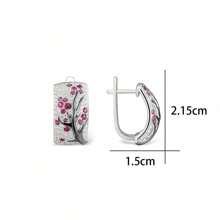 獨特的銀色梅花花紋耳環,優雅的花卉珠寶禮物,男女都合適 - 銀色 - 查看 8