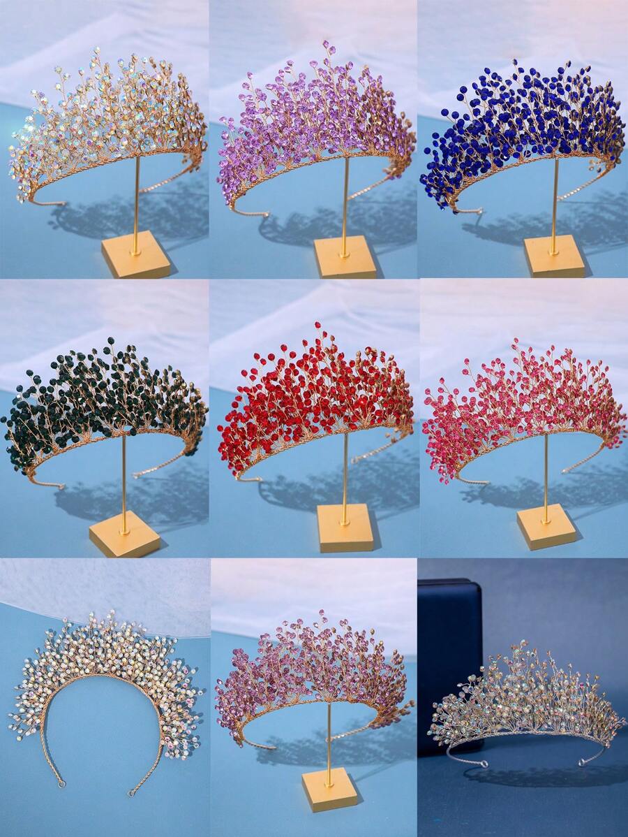 1 Máy Tính Handmade Sang Trọng Đầu Vương Miện Trang Trí Với Màu Kim Cương Giả Cho Đám Cưới Cô Dâu, Tiệc Sinh Nhật Công Chúa Hoàng Gia Tiaras - A - Xem 1