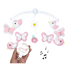 Mobile GIRATÓRIO E  Musical  giratório Brinquedo para Berço Borboleta Passaros - Rosa chiclete - Visão 3