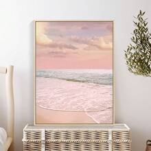 FajerminArt 粉紅海灘日出壁畫-現代海景油畫打印品,適用於寧靜家居裝飾,無框油畫肖像畫 - 彩色 - 查看 5