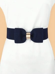 1 pieza Vestido con cinturón elástico de cintura con lazo blanco para mujer, decoración ajustada - Azul Marino - Ver 5