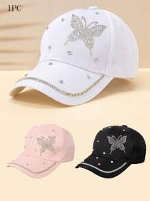 1pc Ladies' Solid Color Butterfly Shape Fashion Baseball Cap With Rhinestone Decoration Suitable For Daily Wear, Outdoor Activities, Street Style, Party And Vacation - Multicolor - View 7