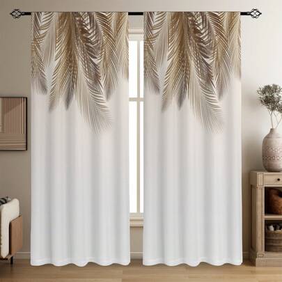 2 Pieces, Grey Feather Printed Semi-Transparent Curtains, Polyester Rod Pocket Decorative Curtains For Living Room, Gaming Room, Bedroom, Various Occasions, Home Decor, Party Supplies