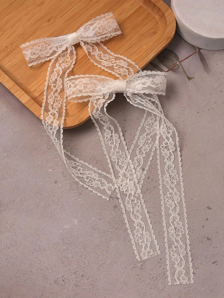 2 piezas Pinza de pelo con lazo de encaje blanco estilo japonés lindo para mujeres, accesorio para el cabello lateral de verano, regalo del Día de San Valentín, pinzas para el cabello en forma de garra