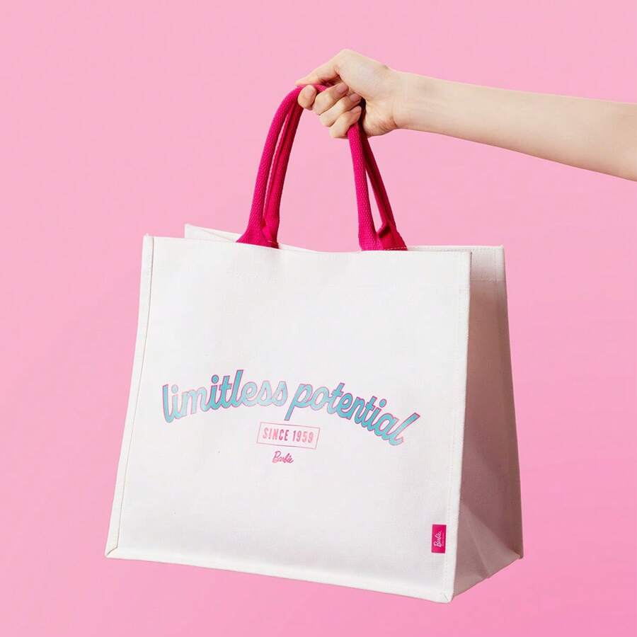 Miniso 芭比闪亮系列手提包，大容量简约托特包，魔术贴封口，方便实用（白色）