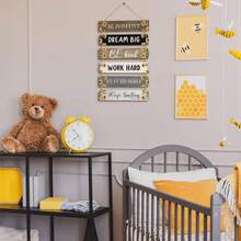 6入組11.2*2.4英寸鄉村風掛牌標誌,靈感牆藝術農場木製牆牌,帶有引言的積極壁挂牌匾,勵志報價裝飾辦公室臥室客廳 - 黑色 - 查看 6