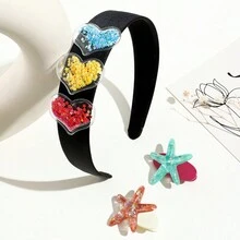 1套3入夏季海灘風格樹脂彩色海星和心形頭飾（頭帶和髮夾），母親節禮物 - 彩色 - 查看 5