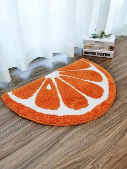 1pc 40x60cm (15.7x23.6inch) Orange Fruit Pattern Floor Mat, Soft & Comfortable, Machine Washable Long Plush, Anti-Slip, Absorbent Rug, Suitable For Bathroom, Bedroom, Living Room, Kitchen And Entrance Door Home Bathroom Decor Floor Carpet Outdoor Rug Door Mat Fall Decor Bathroom Accessories Back To School Entryway Decor