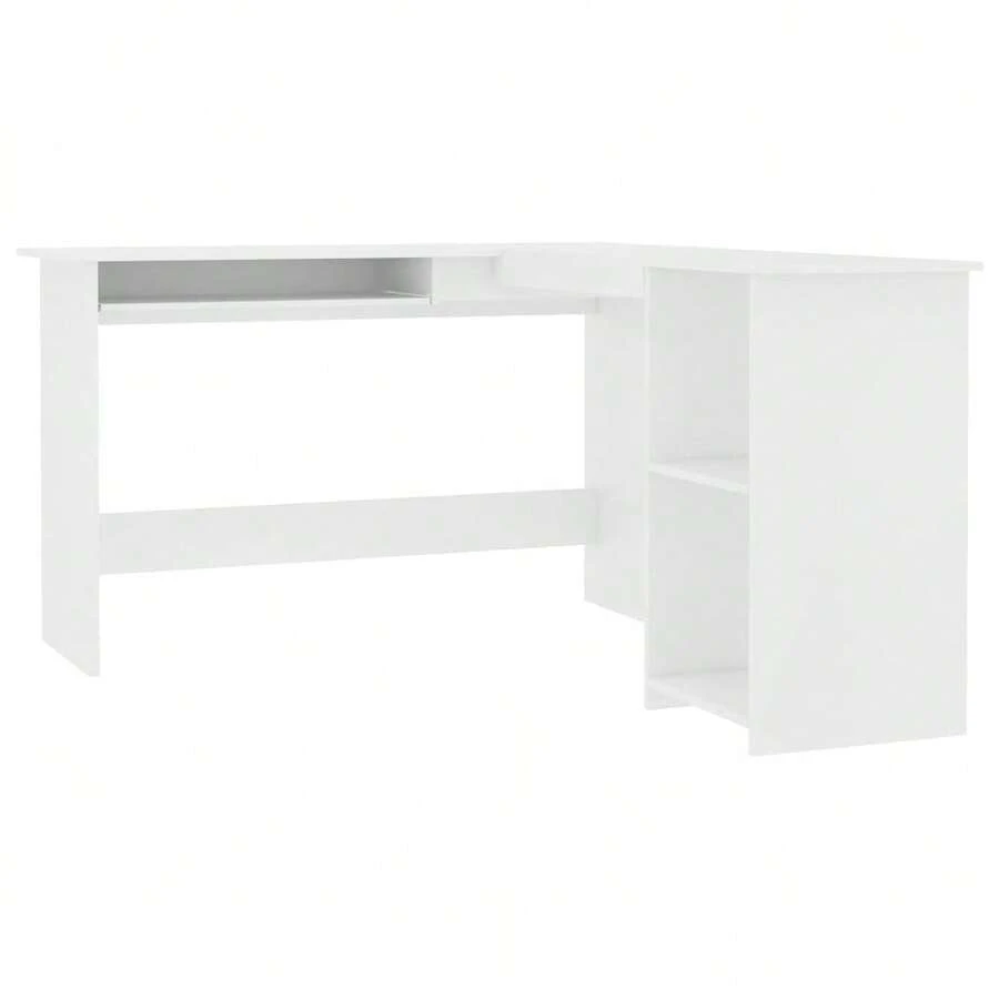 L Shape Corner Table 47.2"X55.1"X29.5" Engineered Wood, Gray Black And White - 白色 - 查看 1