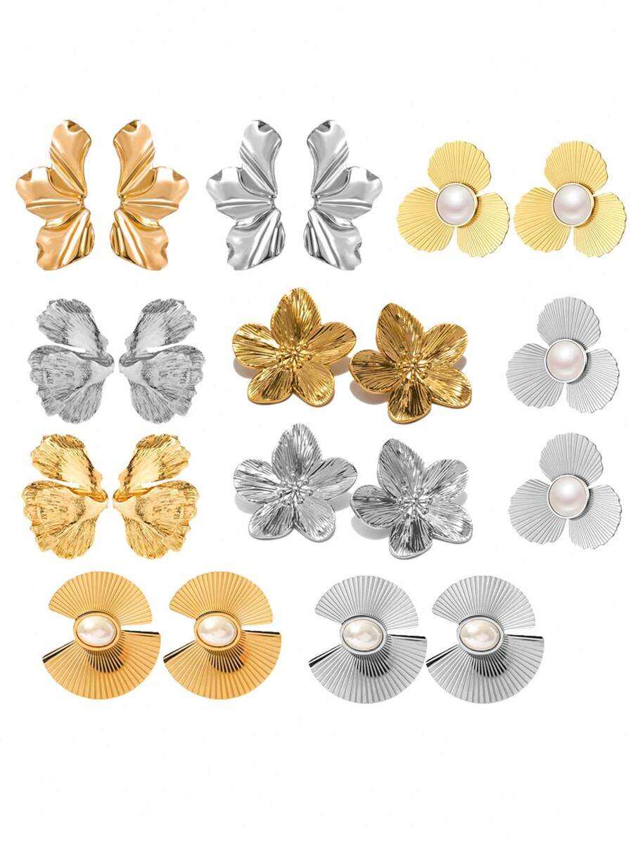 1對法式復古誇張花朵形狀耳環適合日常佩戴