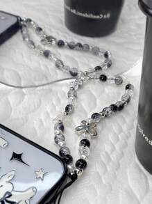 1 Miếng Phong cách ins Loại bướm & Pha lê & Đen & Ngọc trai trắng Kết cườm Thủ công DIY Dây buộc điện thoại - Đen và trắng - Xem 4