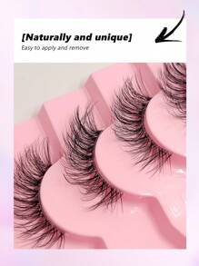 7对Asiteo透明带柔软自然纤细猫眼仿貂毛假睫毛，蓬松半眼睫毛，假睫毛 - 眼尾拉長款 - 查看 6