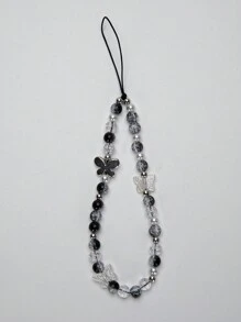 1 Miếng Phong cách ins Loại bướm & Pha lê & Đen & Ngọc trai trắng Kết cườm Thủ công DIY Dây buộc điện thoại - Đen và trắng - Xem 1