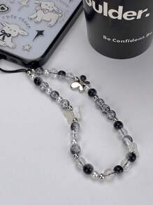 1 Miếng Phong cách ins Loại bướm & Pha lê & Đen & Ngọc trai trắng Kết cườm Thủ công DIY Dây buộc điện thoại - Đen và trắng - Xem 2