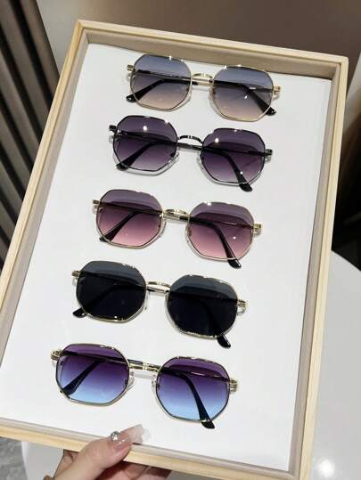 5 件/1 件女士欧美金属多边形韩国复古多色时尚眼镜组合适合日常旅行使用，学校海滩配饰女士眼镜遮阳镜适合夏季海滩度假、户外、旅行