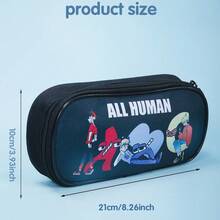 1pc Cartoon Canvas Student Pencil Case With Large Capacity, Simple Stationery Storage Bag - Beige - View 12