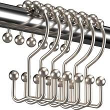 2pcs/12pcs Shower Curtain Rings, Double Hooks, Rust-Resistant Metal Double-Sided Shower Hooks, Bathroom Curtain Hooks, Silver/Black Home Bathroom Decor Fall Decor Bathroom Accessories - Multicolor - View 14