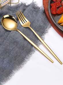 2 piezas/4 piezas Juego de cubiertos de acero inoxidable, Juego de tenedor y cuchara, Apto para uso doméstico, restaurante, hotel - Dorado - Ver 1